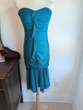 Y2K Teal Strapless Ruched Dress With Mermaid Style Cut
